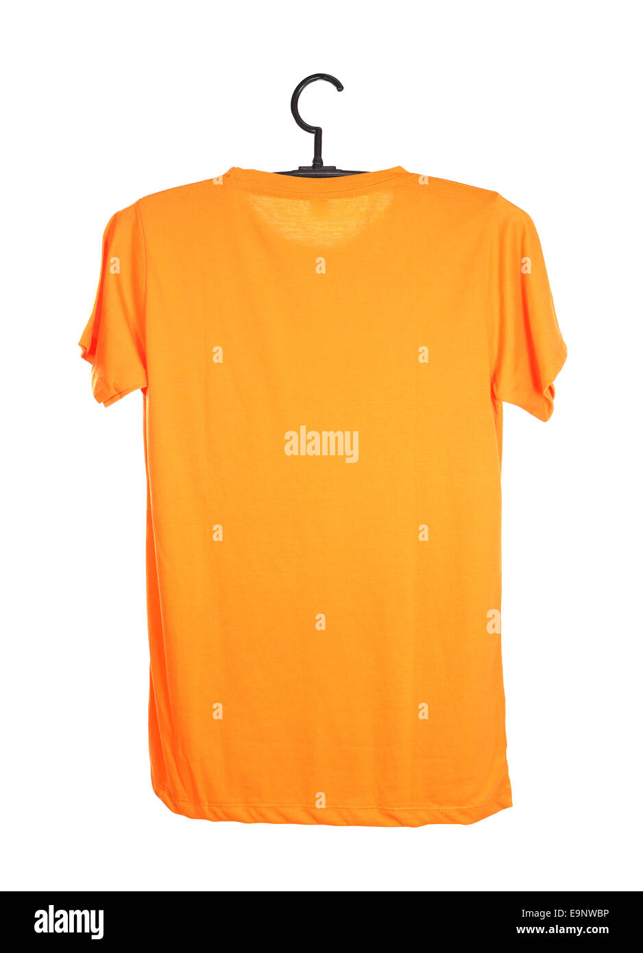 orange t-shirt template on hanger (back side) isolated on white ...