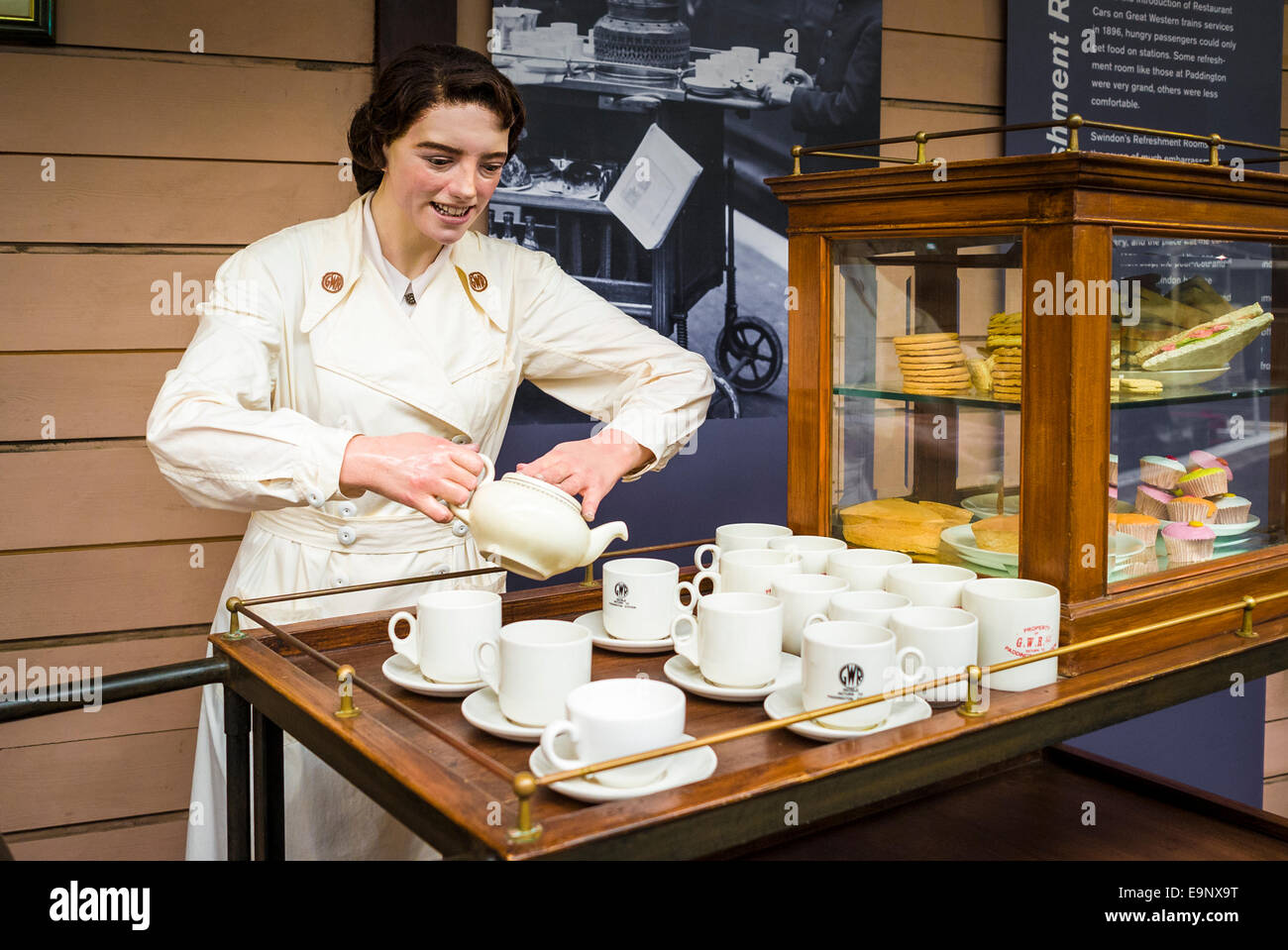 Tea lady in STEAM museum in Swindon Stock Photo