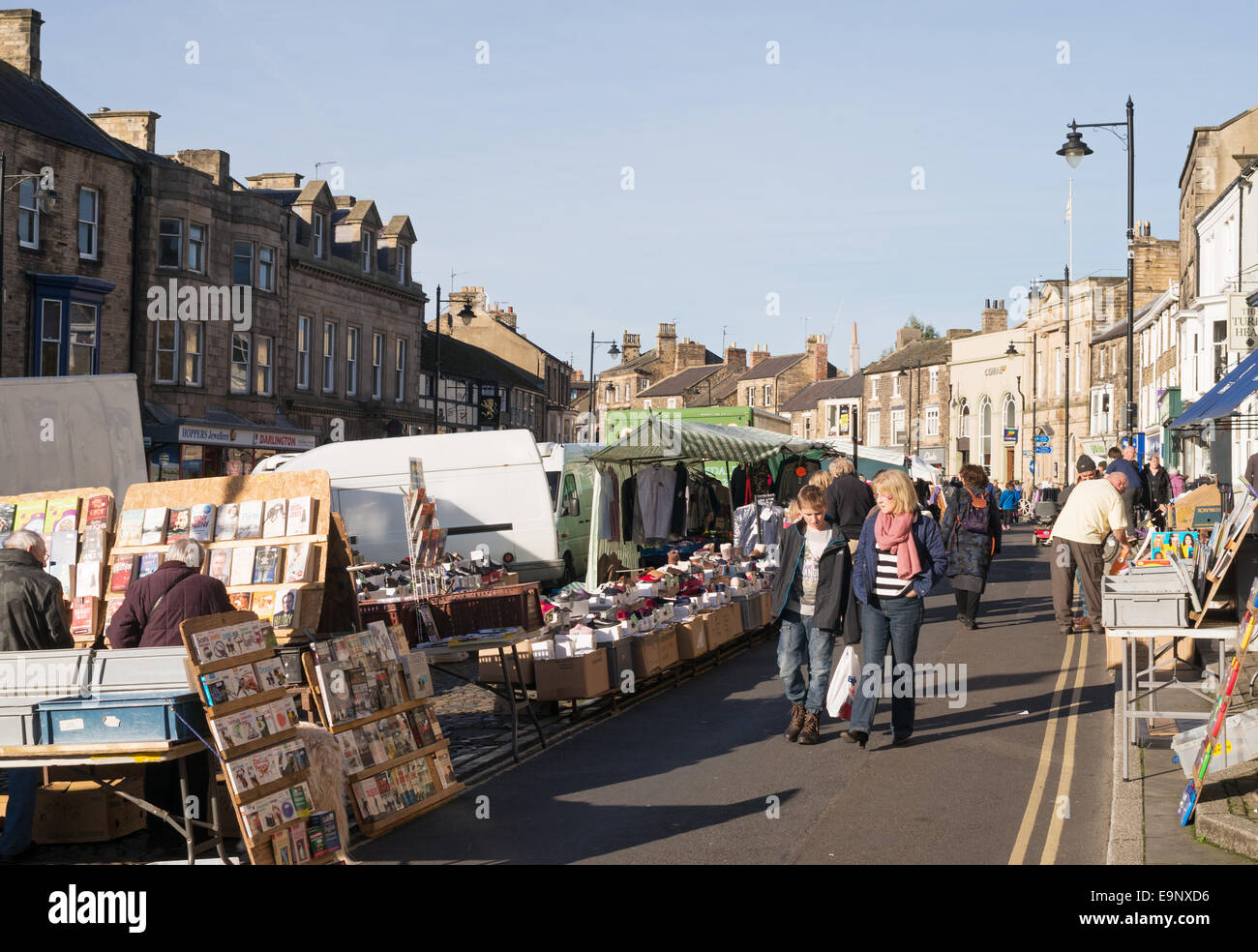 Shoppers at Barnard Castle open air or street market, north east England, UK Stock Photo Alamy