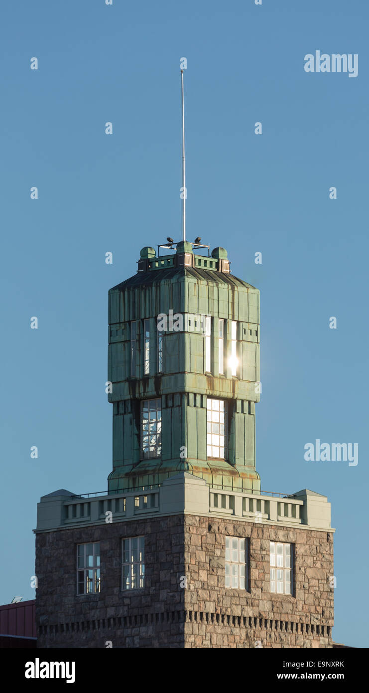 A red lantern was hoisted on top of this tower of Helsinki Workers' House, signaling the Revolution in the Civil War of 1918. Stock Photo