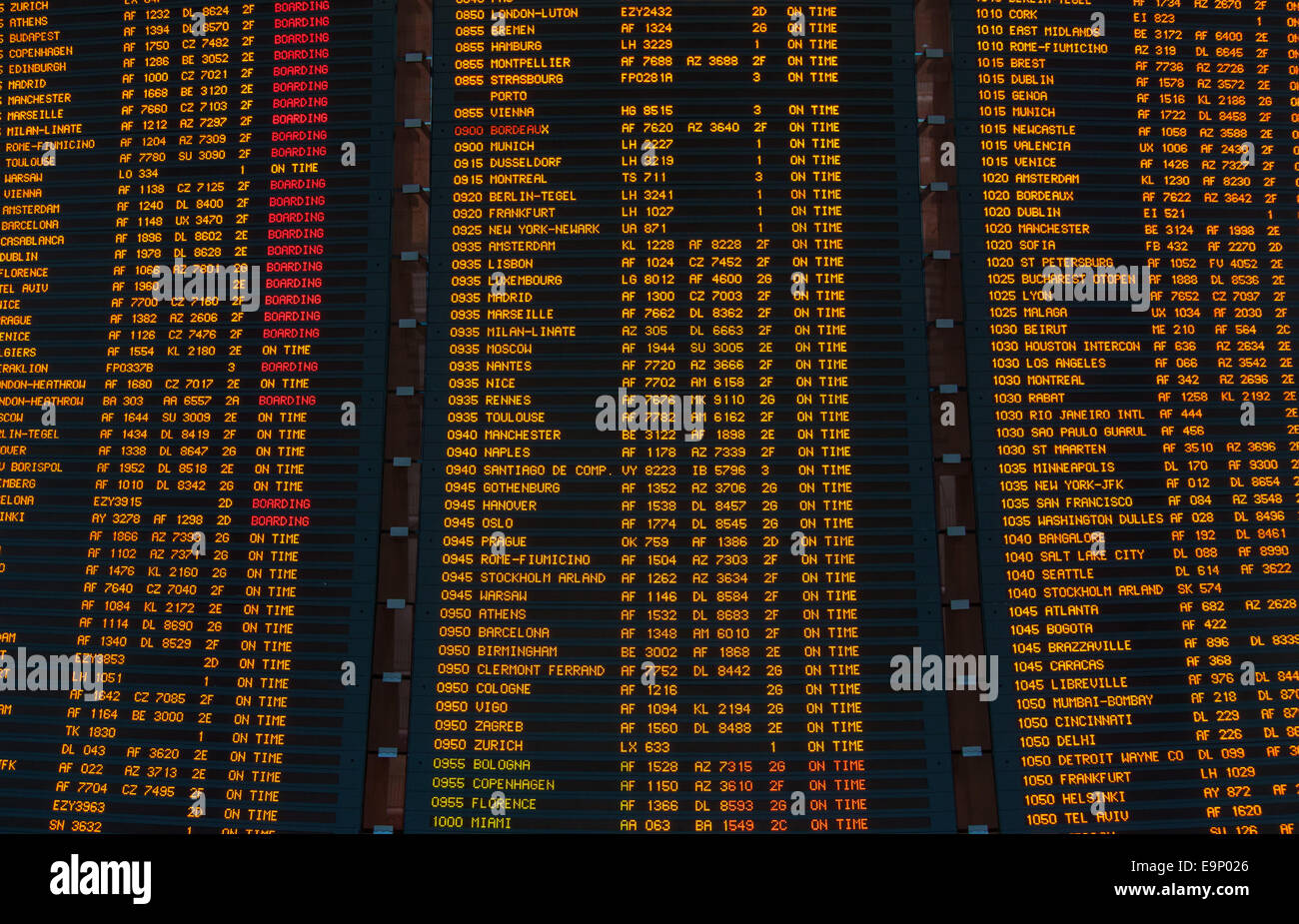 Led screen schedule of flights departures in the international airport  Stock Photo - Alamy