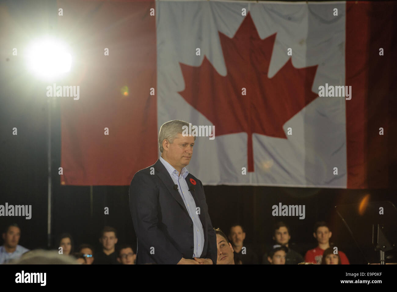 Vaughan, CAN., 30 Oct 2014 - Prime Minister Stephen Harper at a campaign-style stop in Vaughan at the Joseph & Wolf Lebovic Jewish Community Campus to announce a series of tax measures, including the long-promised income splitting. Credit:  Victor Biro/Alamy Live News Stock Photo