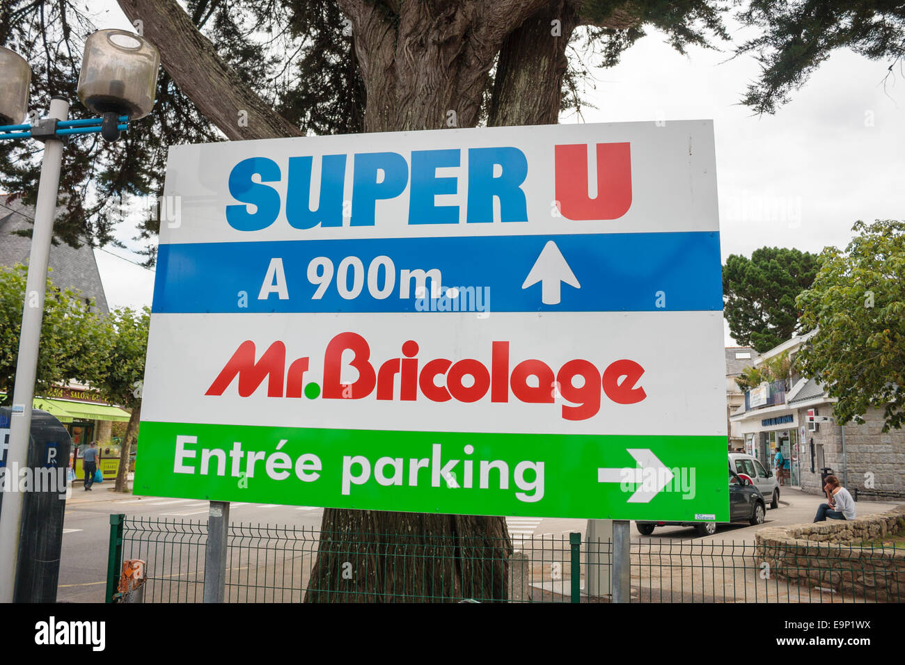 Super U and Mr Bricolage sign at Carnac, Brittany, France Stock Photo