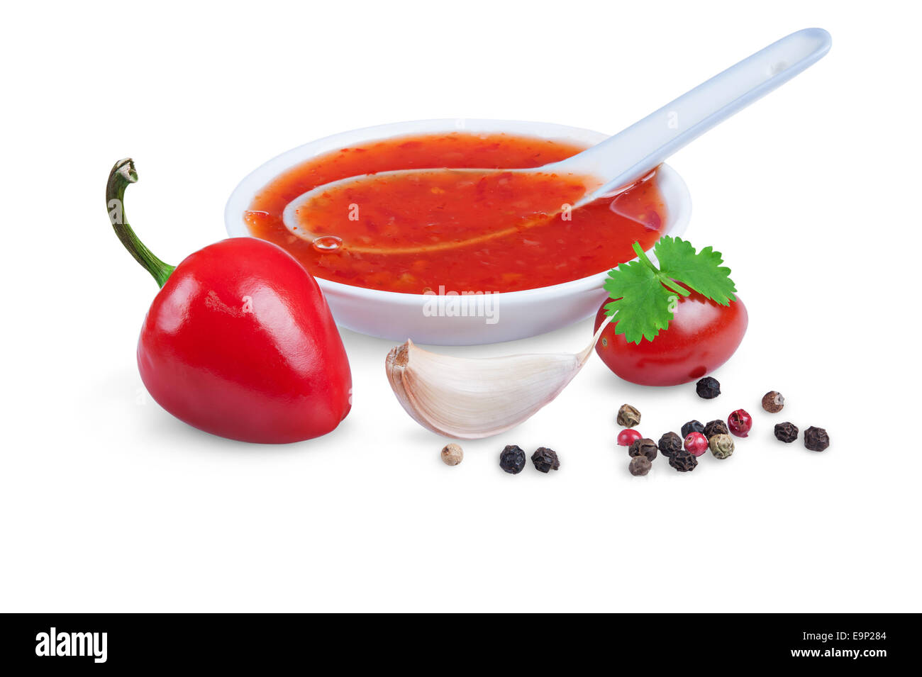 red hot chilli sauce  isolated on a white background Stock Photo