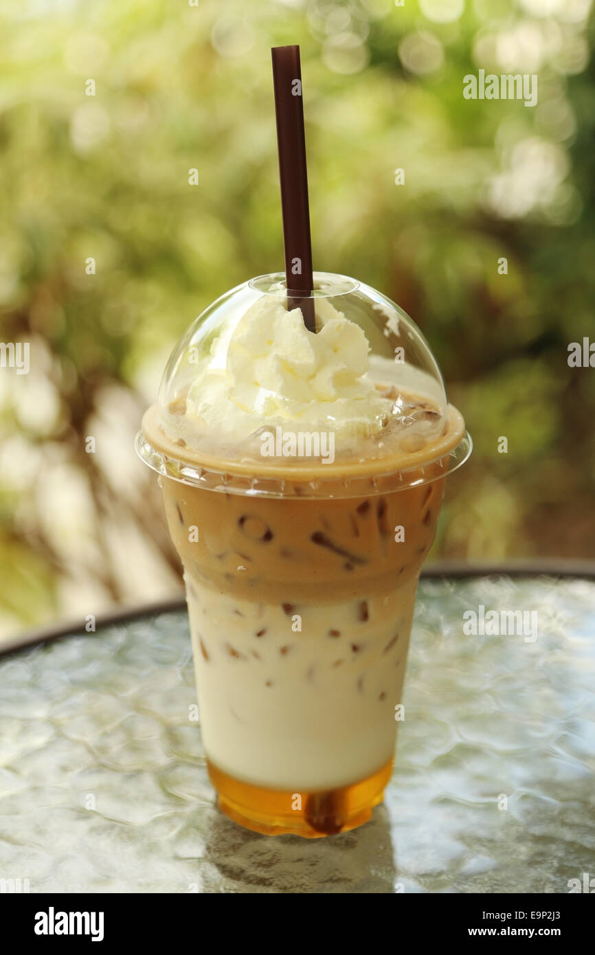 ice coffee with whipping cream in cafe Stock Photo Alamy