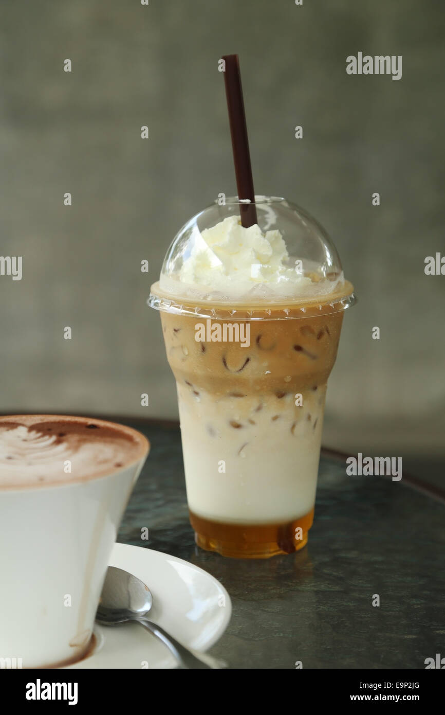ice coffee with whipping cream in cafe Stock Photo Alamy