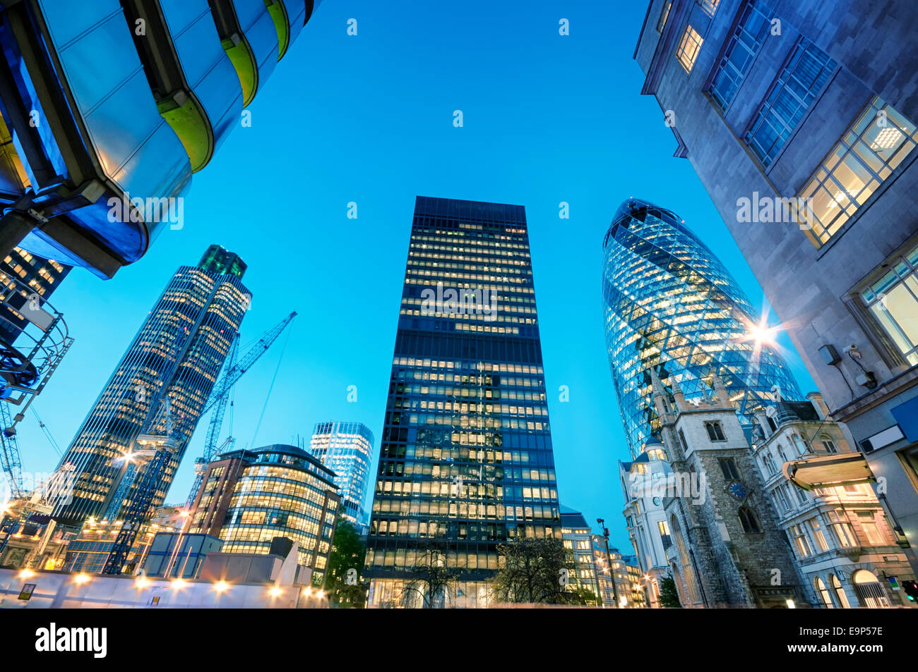 Skyscrapers at the City of London at night. Stock Photo