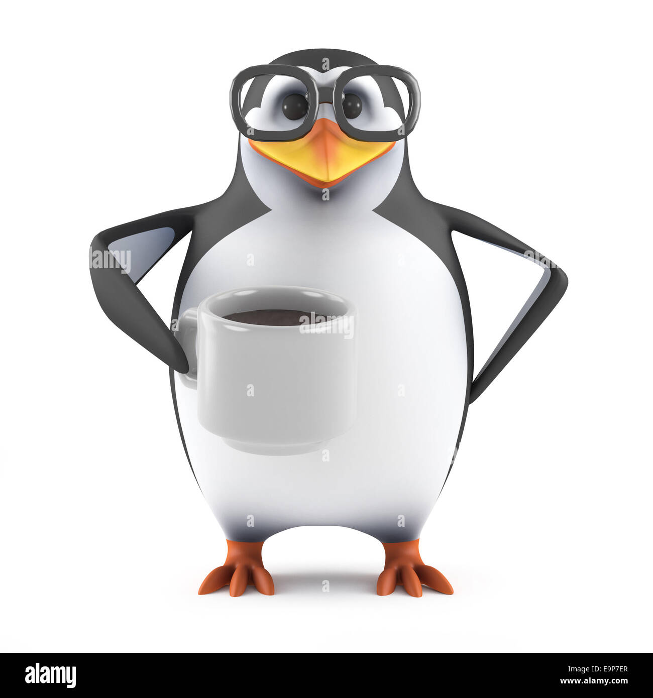 3d render of a penguin drinking a cup of coffee Stock Photo - Alamy