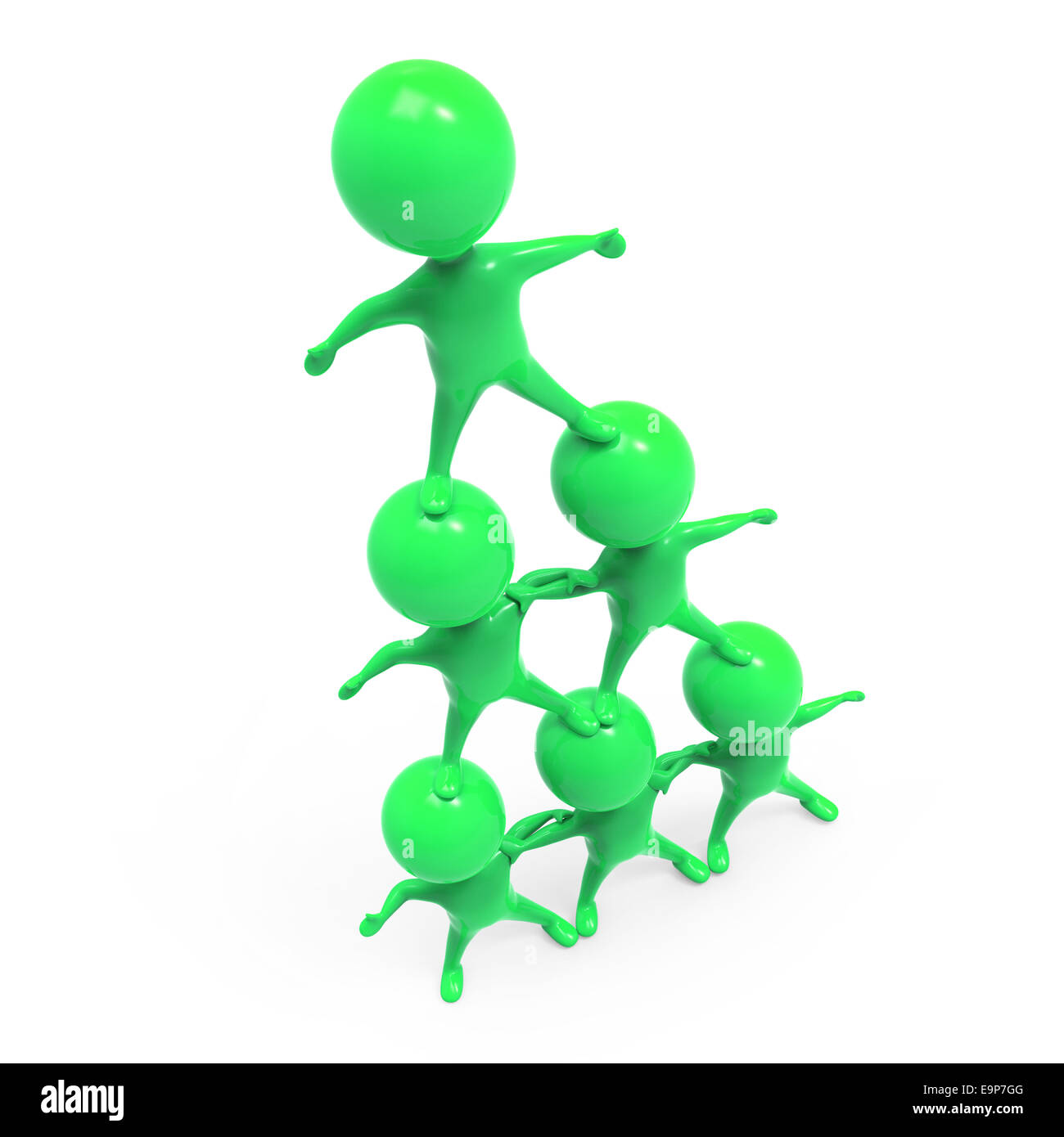 3d render of little green people forming a human pyramid Stock Photo