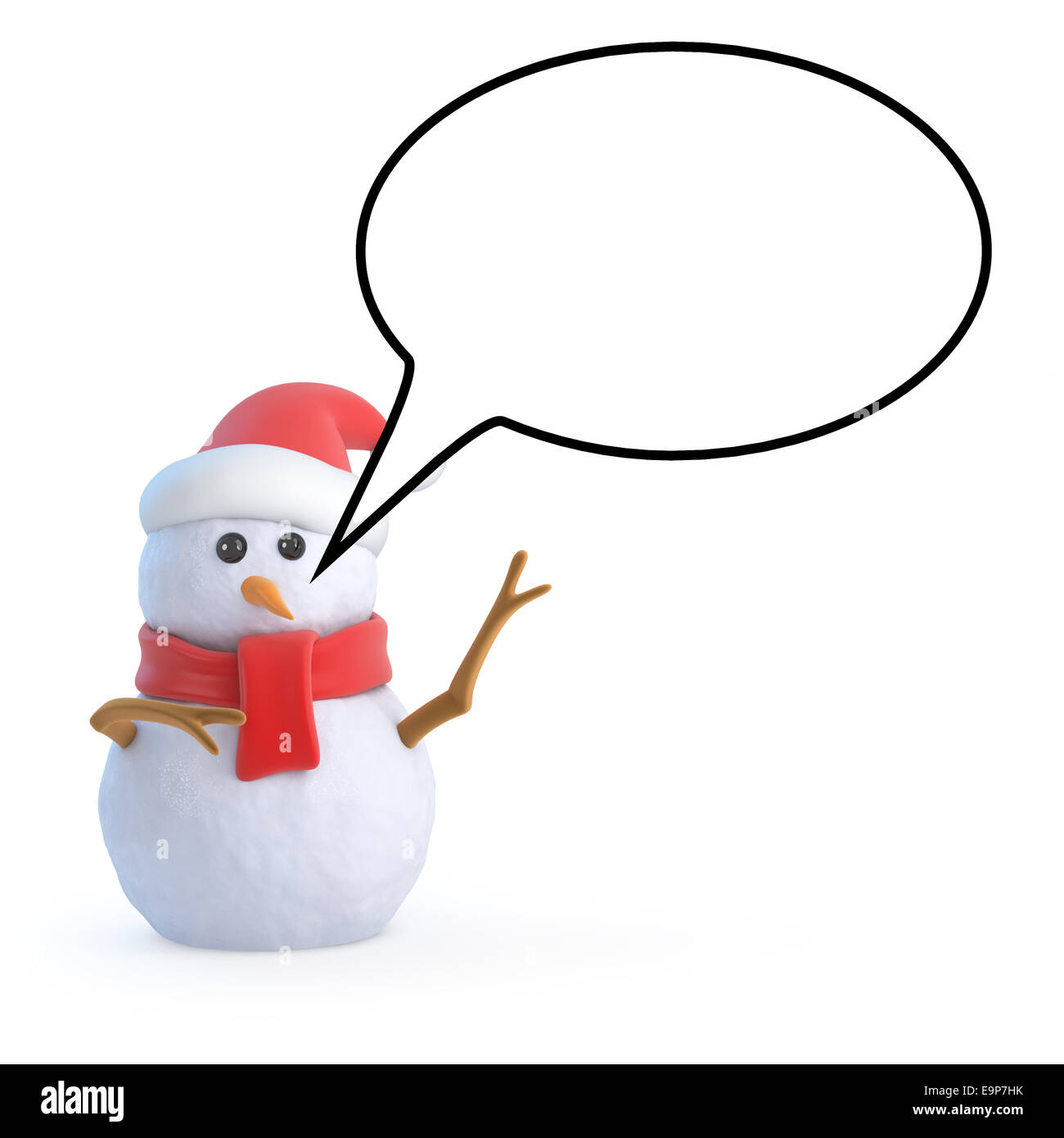 3d render of a snowman wearing a Santa hat next to a speech bubble ...