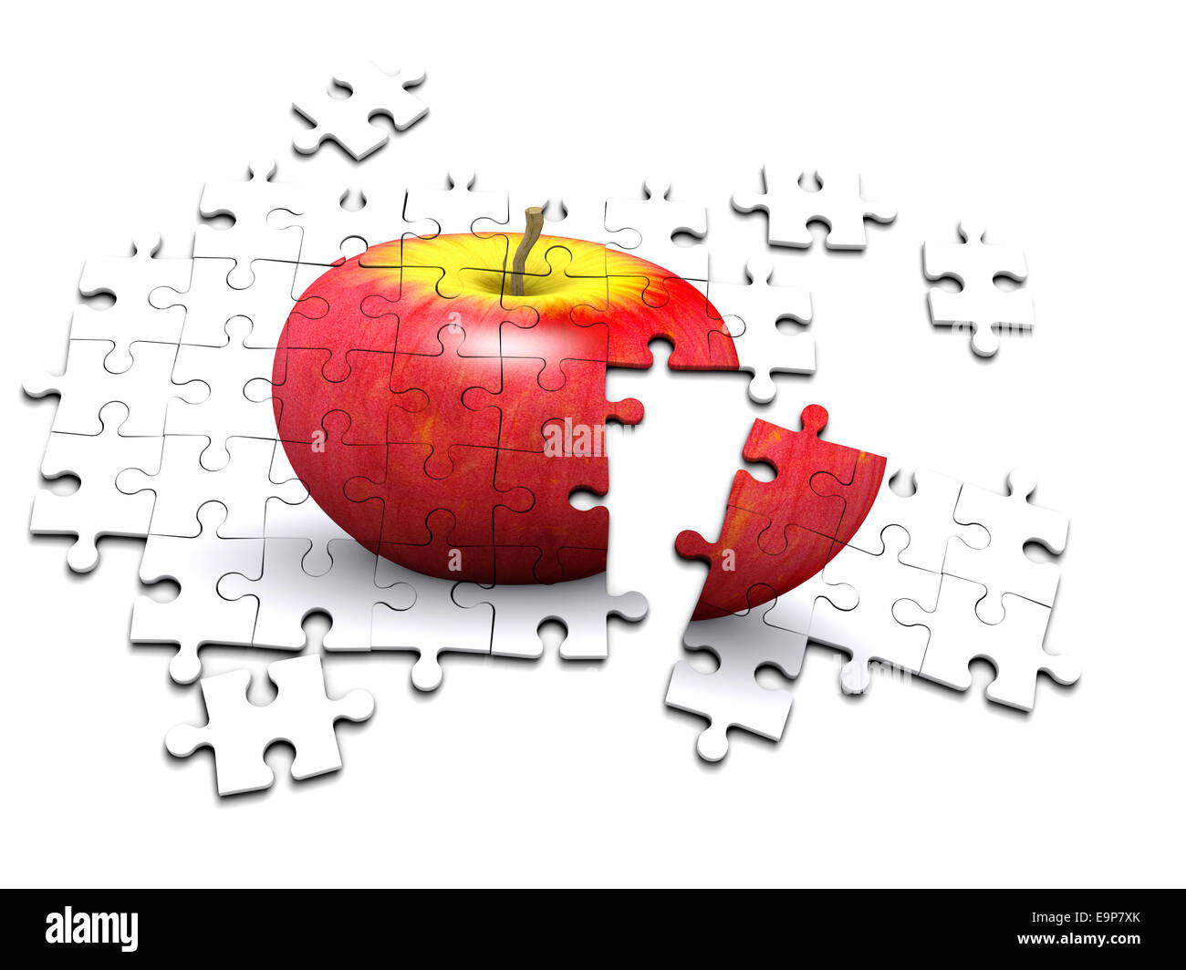 3d render of an unmade jigsaw puzzle depicting an apple Stock Photo - Alamy
