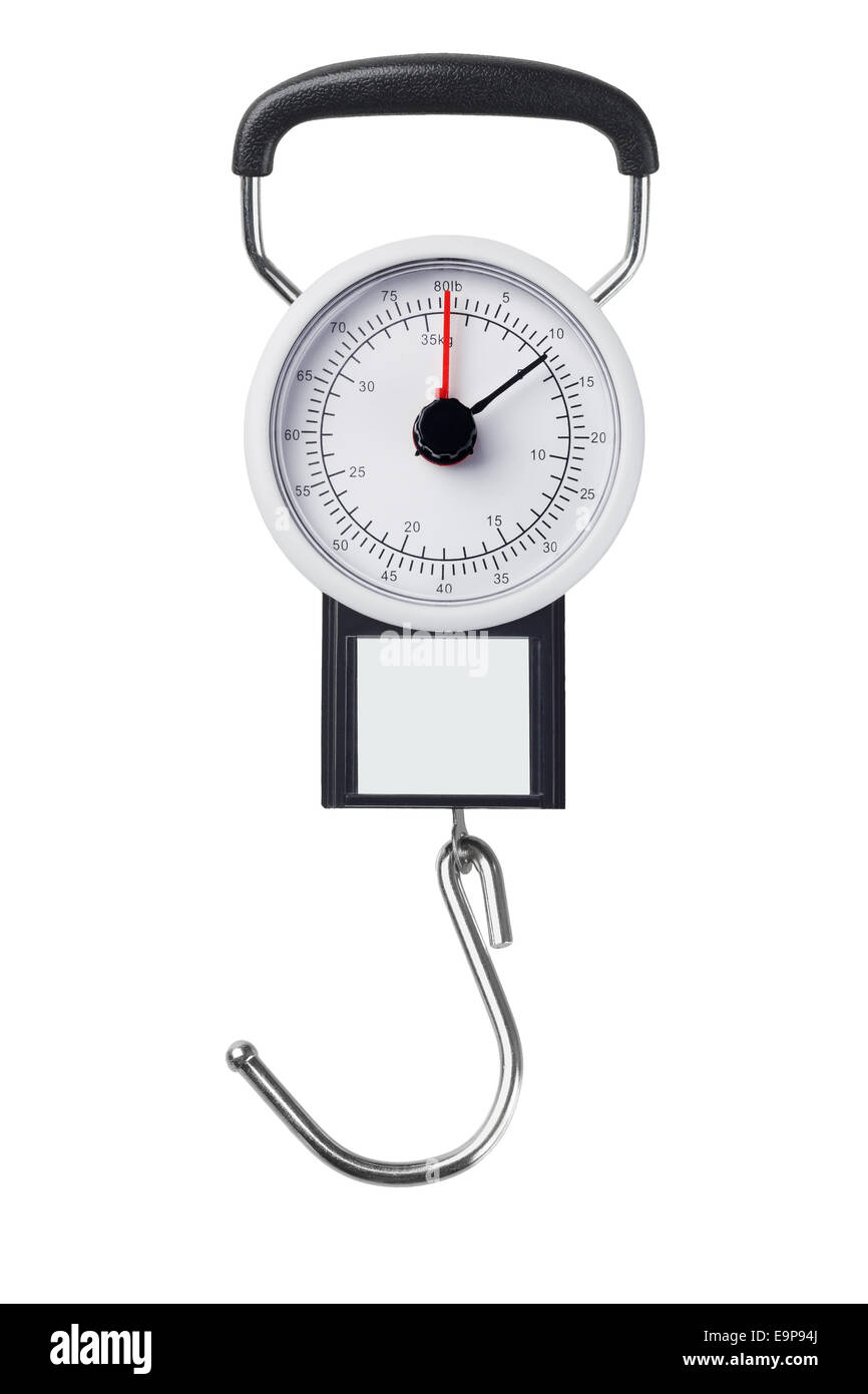 Hanging Spring Scale On White Background Stock Photo