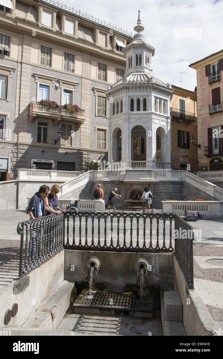 The Hot Sulphur Spring at La Bollente in the centre of Acqui Terme, Piemont Italy. Stock Photo
