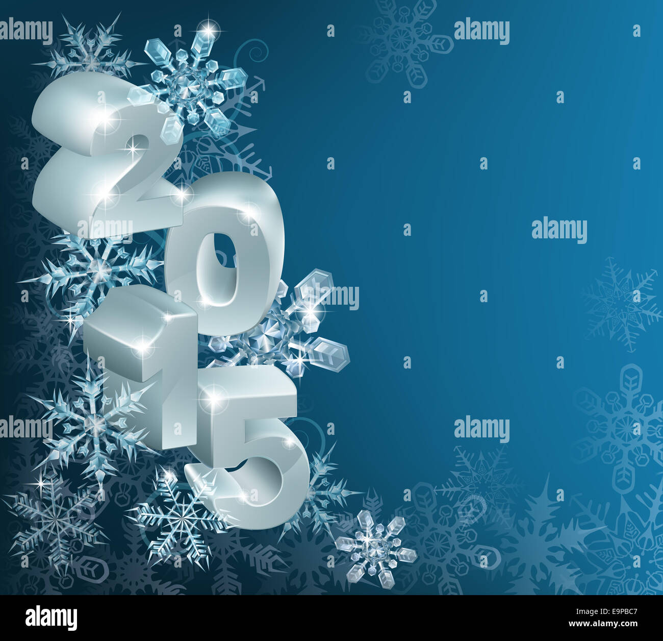 Christmas or new year 2015 decorations background with snowflakes and baubles reading 2015 Stock Photo