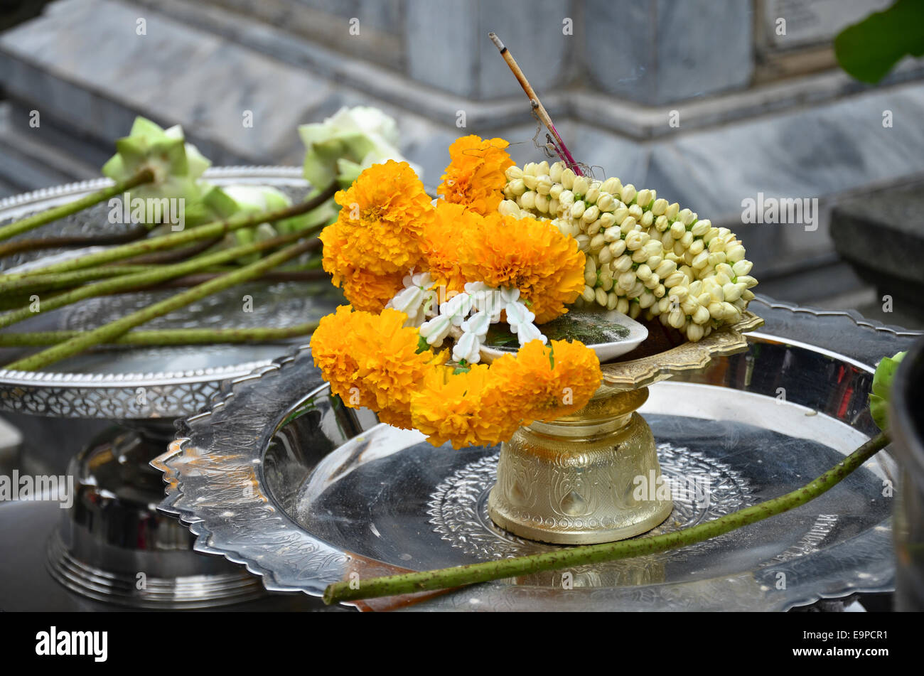 Sacrificial offerings in the grand palace, Bangkok, Thailand Stock ...