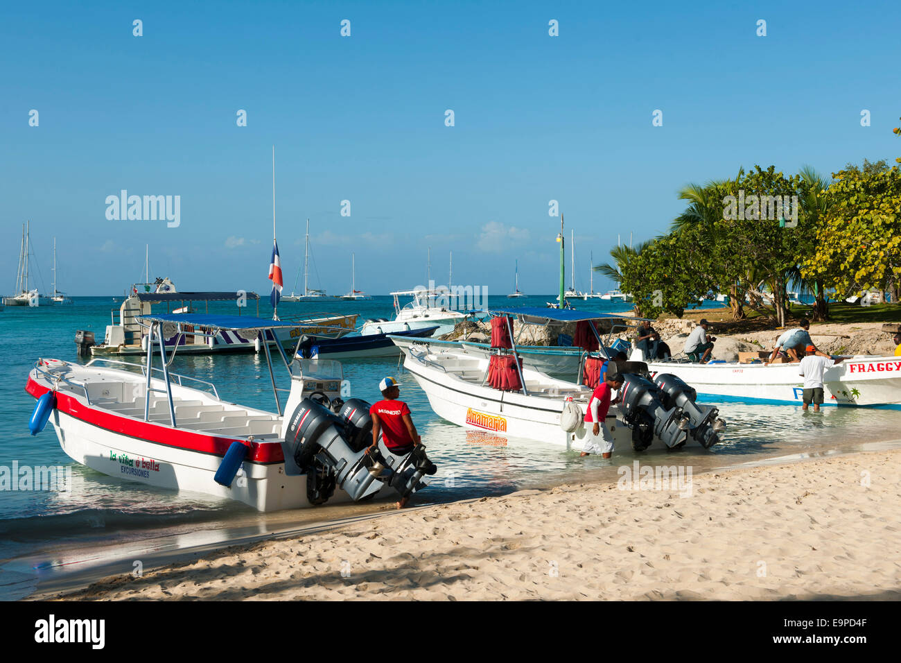 Dominikanische Republik, Osten, Bayahibe, Boote in der Bucht von Bayahibe, Stock Photo