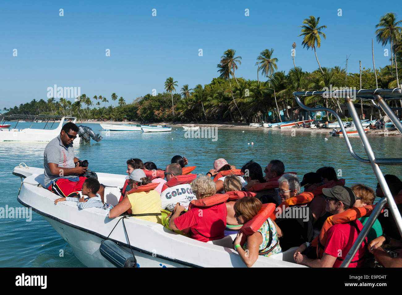 Dominikanische Republik, Osten, Bayahibe, Boot zur Insel Saona Stock Photo