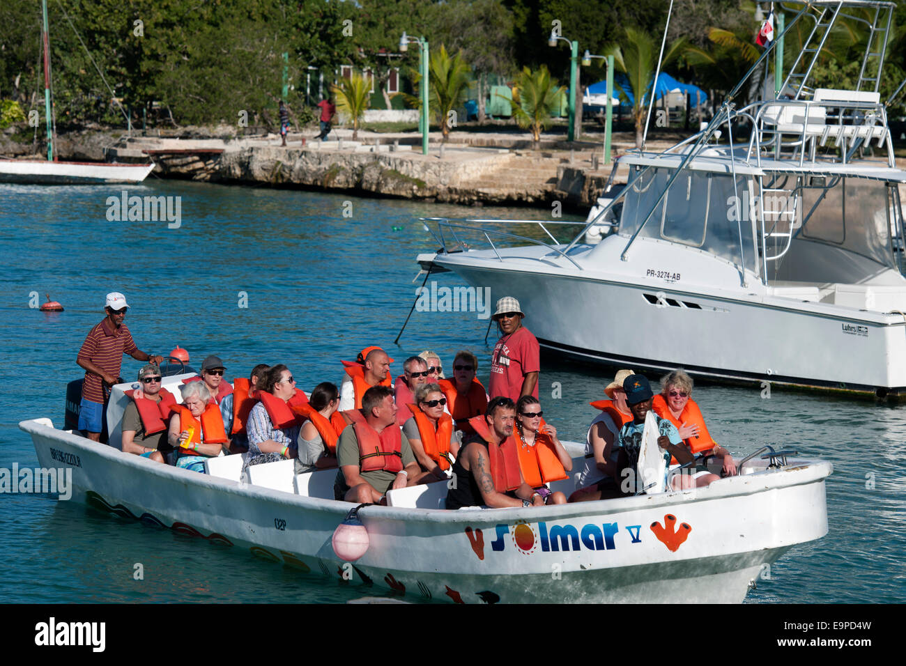 Dominikanische Republik, Osten, Bayahibe, Boot zur Insel Saona Stock Photo