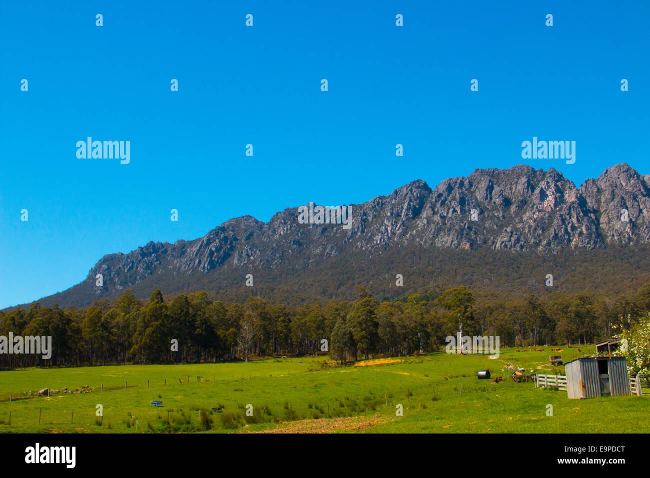 view of Mount Roland from Sheffield in north east Tasmania,Australia, stands at 1233m above sea level Stock Photo