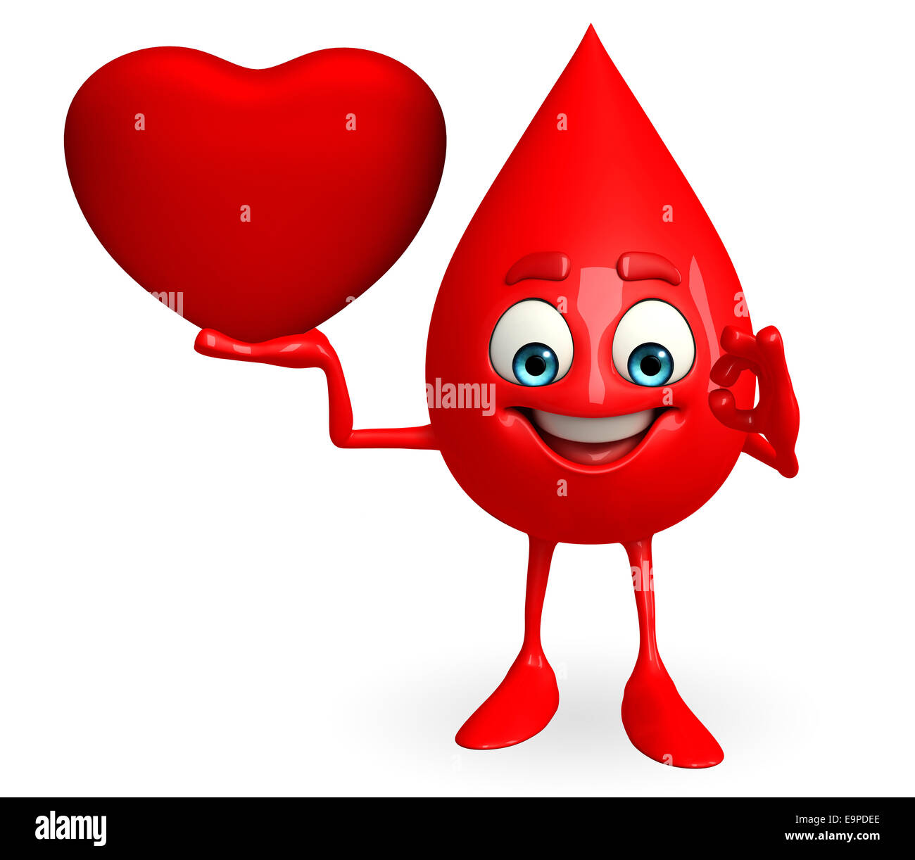 Cartoon Character of Blood Drop with heart Stock Photo