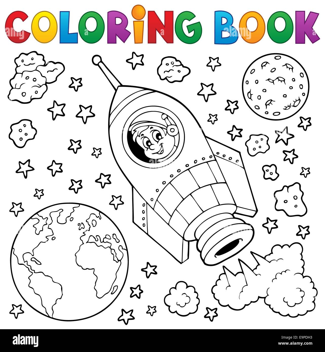Coloring book space theme 1 - picture illustration Stock Photo - Alamy