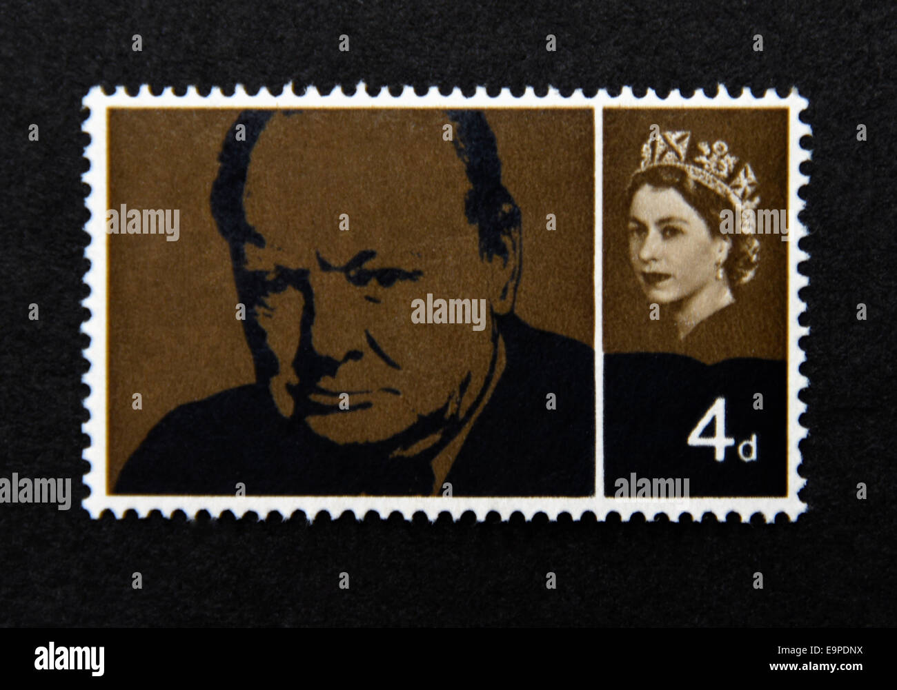 Postage stamp. Great Britain. Queen Elizabeth II. Sir Winston Churchill. 1964. Stock Photo
