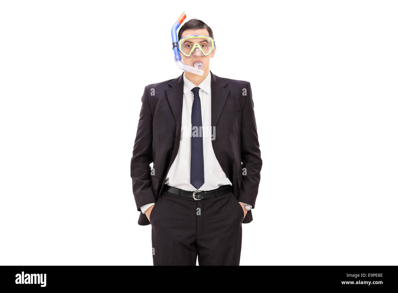 Businessman with a diving mask isolated on white background Stock Photo ...