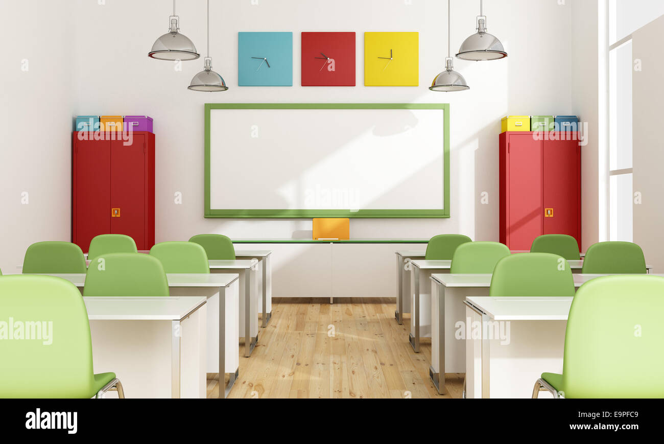 Modern Colorful Classroom without student - 3D Rendering Stock Photo