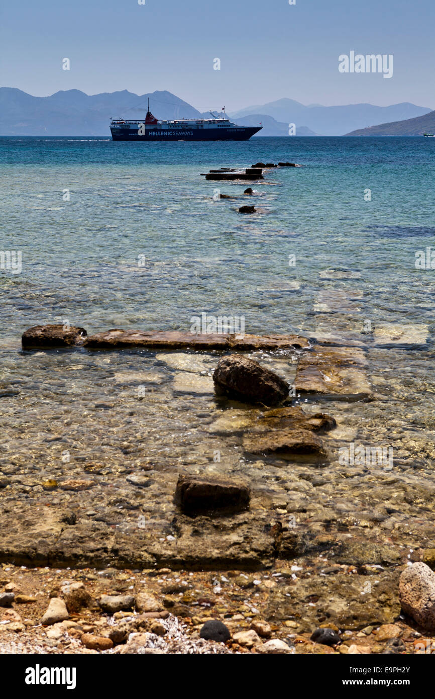 The Rocky shoreline of Aegina Town in the Greek Island of Aegina ...