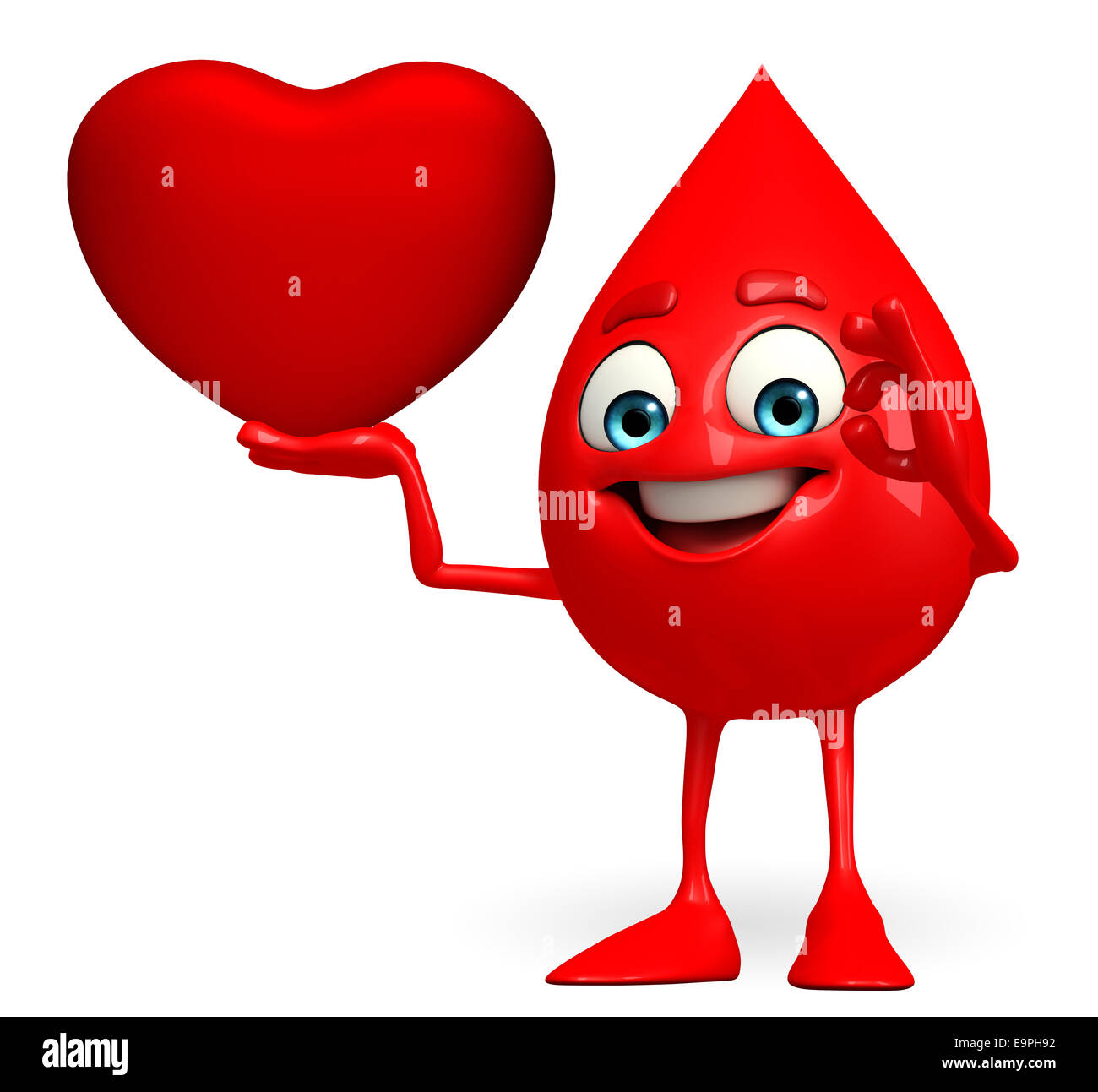 Cartoon Character of Blood Drop with heart Stock Photo