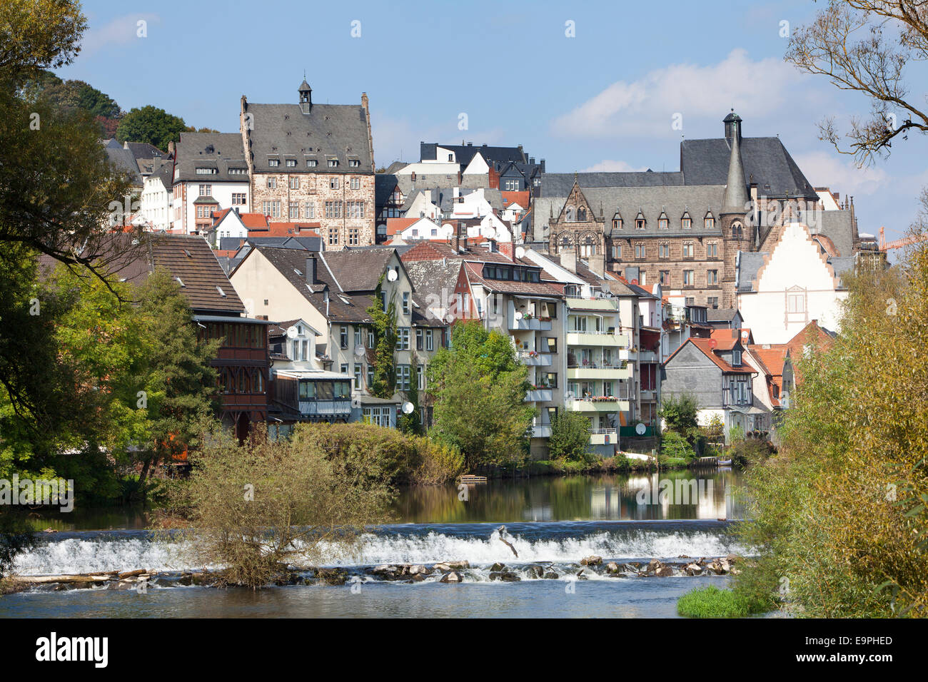 View of Marburg, River Lahn, Marburg, Hesse, Germany, Europe, Stock Photo