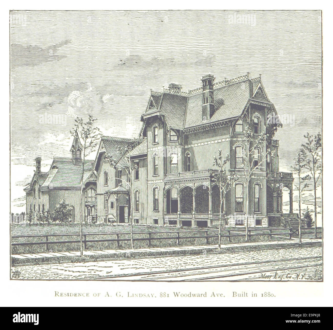 FARMER(1884) Detroit, p486 RESIDENCE OF A.G. LINDSAY, 881 WOODWARD AVE. BUILT IN 1880 Stock Photo