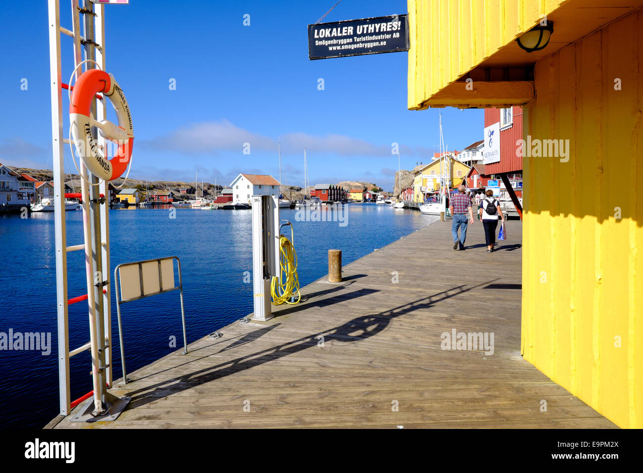 The boardwalk in Smogen, Sweden. Smogen is a famous fishing village and popular tourist destination. Stock Photo