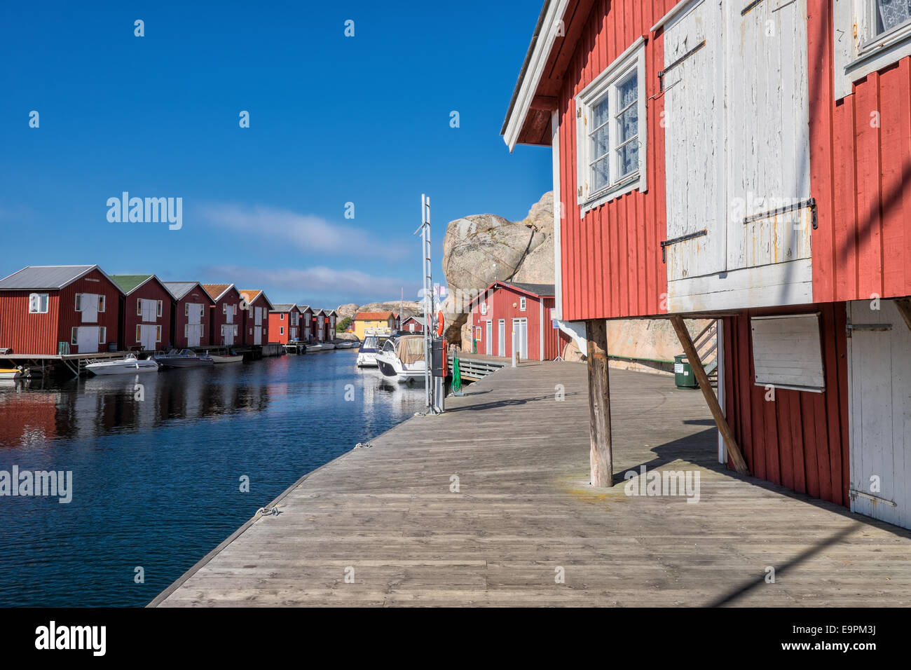 The boardwalk in Smogen, Sweden. Smogen is a famous fishing village and popular tourist destination. Stock Photo