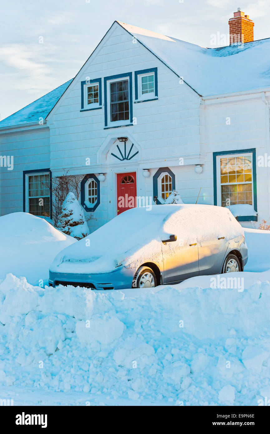 Old style north american home after the snow storm Stock Photo - Alamy