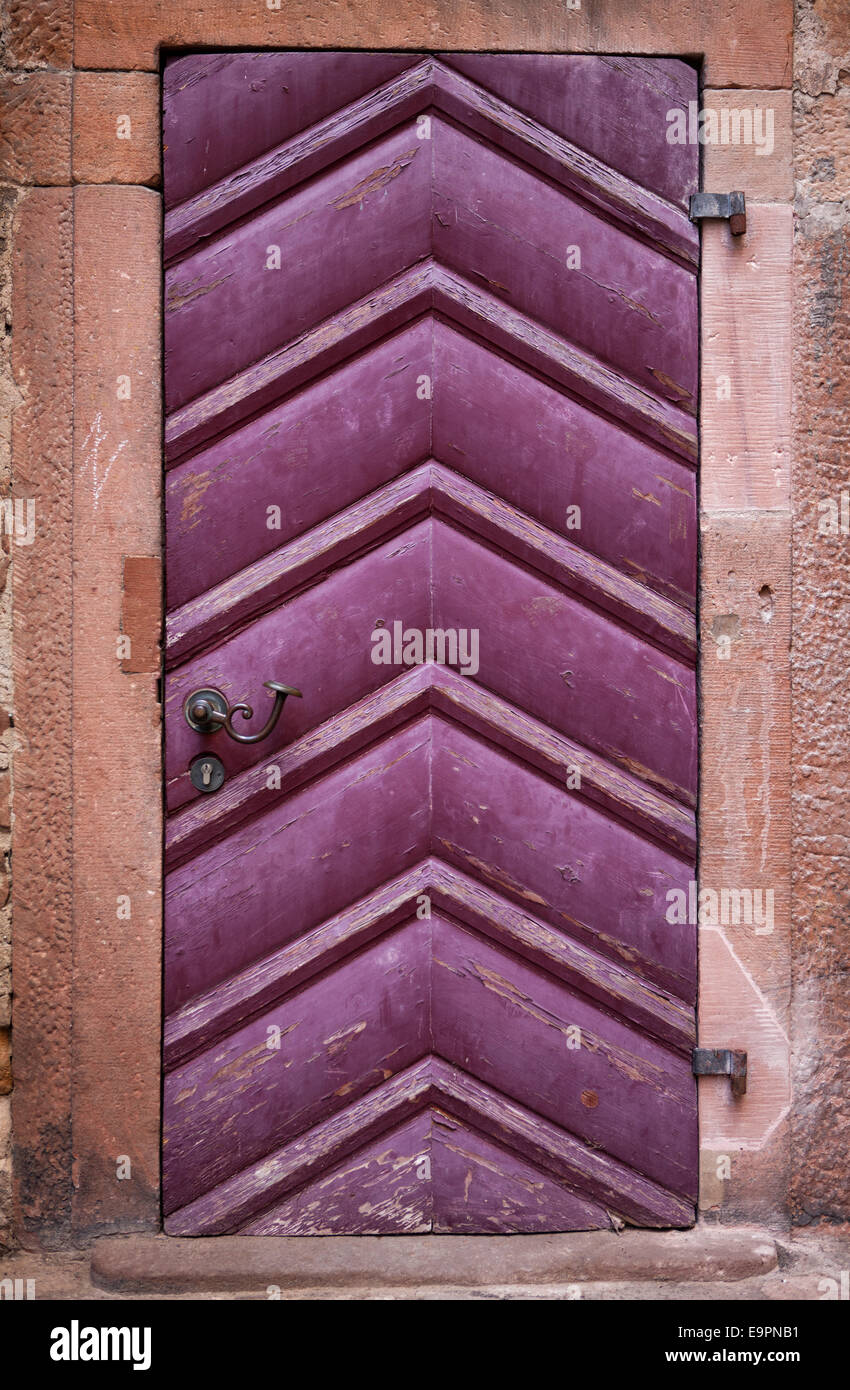 old purple door, Marburg Castle, Landgrafenschloss, Marburg, Hesse, Germany, Europe Stock Photo