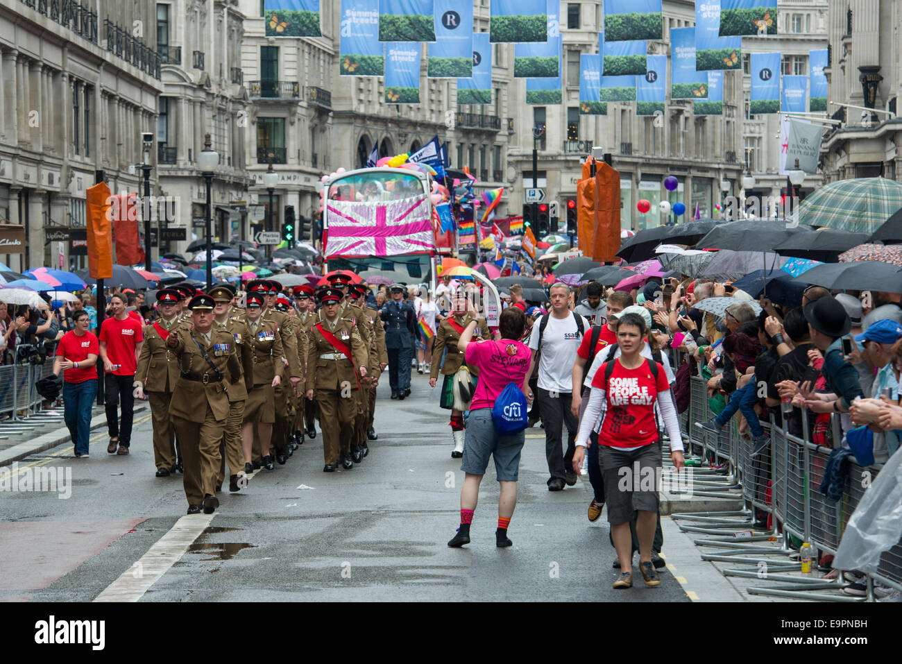 Armed forces representatives marching in the Pride in London parade 2014, London, England Stock Photo