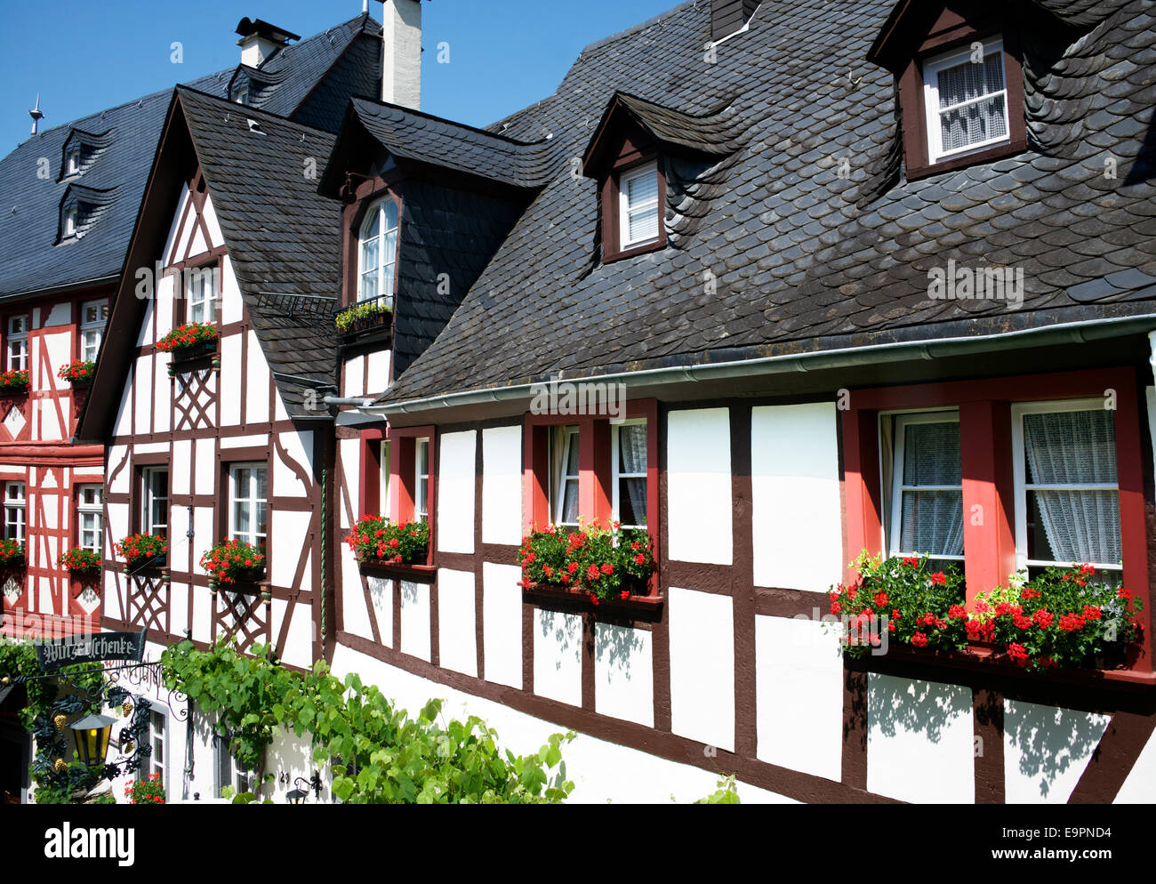 Half timbered buildings Beilstein Moselle Valley Germany Stock Photo