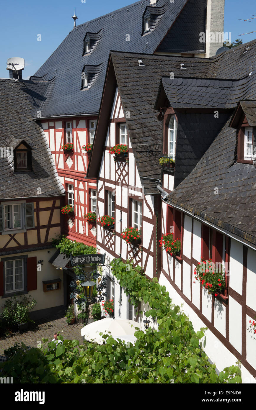 Half timbered buildings picturesque Beilstein Moselle Valley Germany