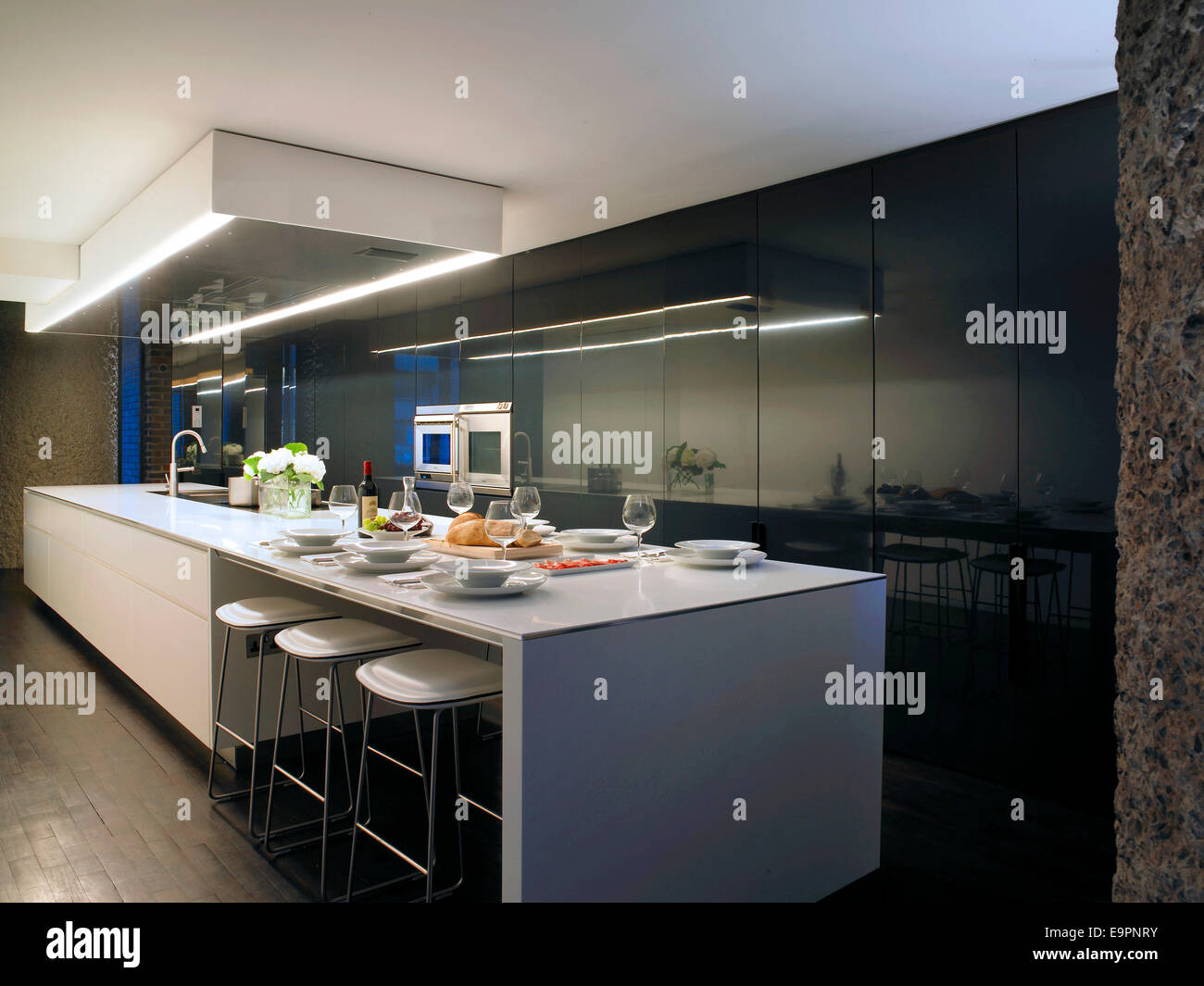 Kitchen in Barbican Apartment, London, UK. Stock Photo