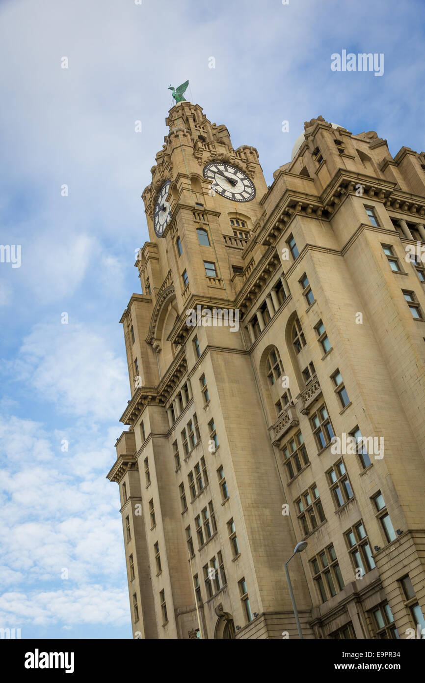 Royal Liver Building at Pier Head in Liverpool, one of Liverpools Three Graces. Head office of the Royal Liver Assurance Group. Stock Photo