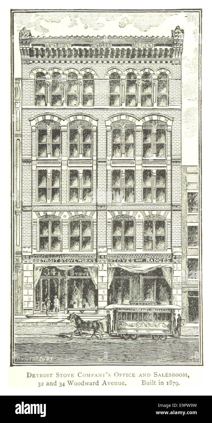 FARMER(1884) Detroit, p863 DETROIT STOVE COMPANY'S OFFICE AND SALESROOM, 32 AND 34 WOODWARD AVENUE. BUILT IN 1879 Stock Photo