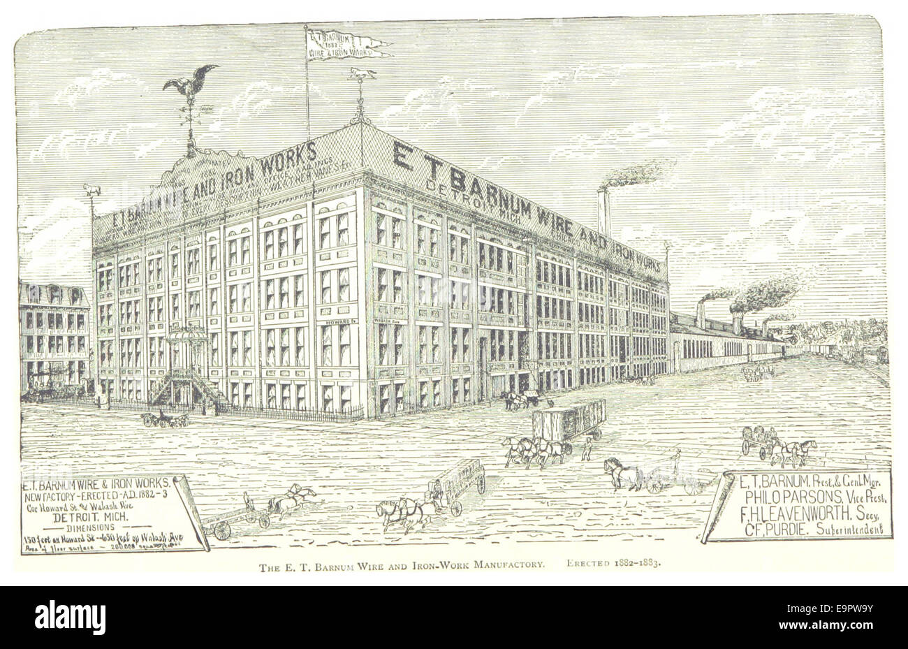 FARMER(1884) Detroit, p864 THE E.T. BARNUM WIRE AND IRON WORK MANUFACTORY. ERECTED 1882-1883 Stock Photo