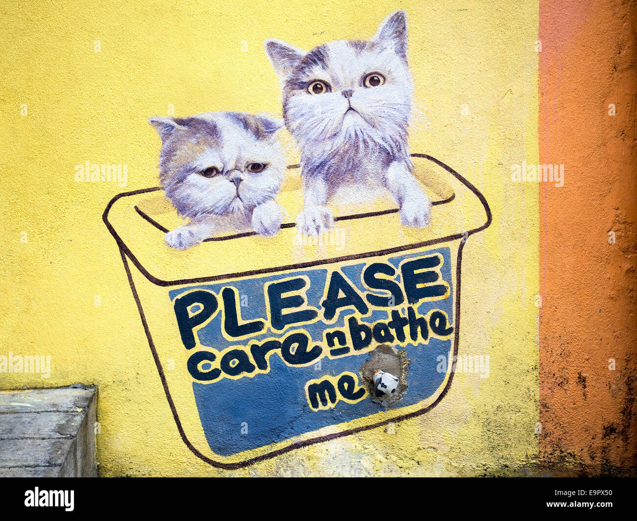 Street art painting by ASA (Artists for Stray Animals) in Georgetown, Penang, Malaysia. Stock Photo