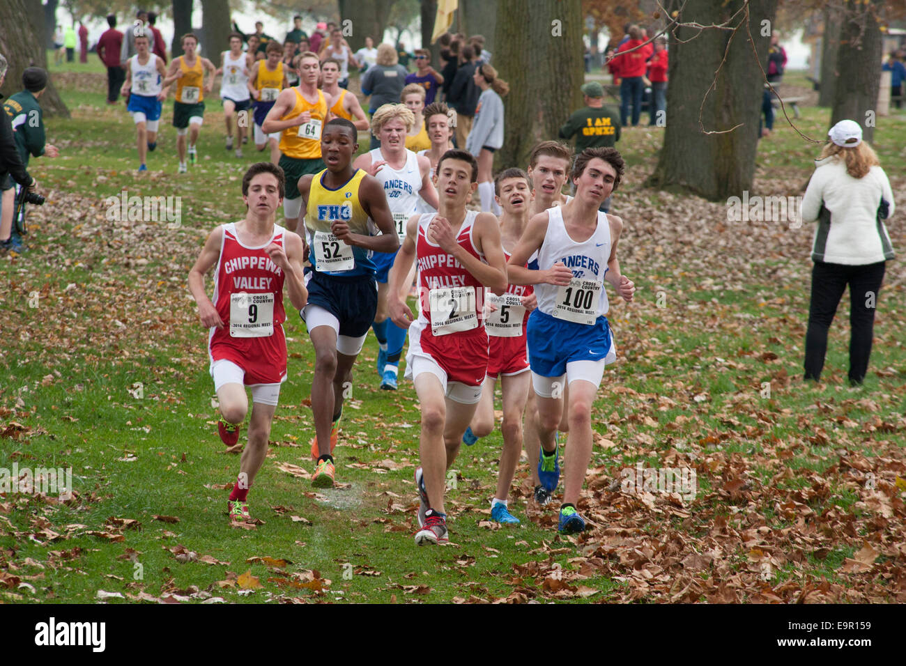 Harrison Township, Michigan - High school students from southeast Michigan compete in a cross country meet. Stock Photo