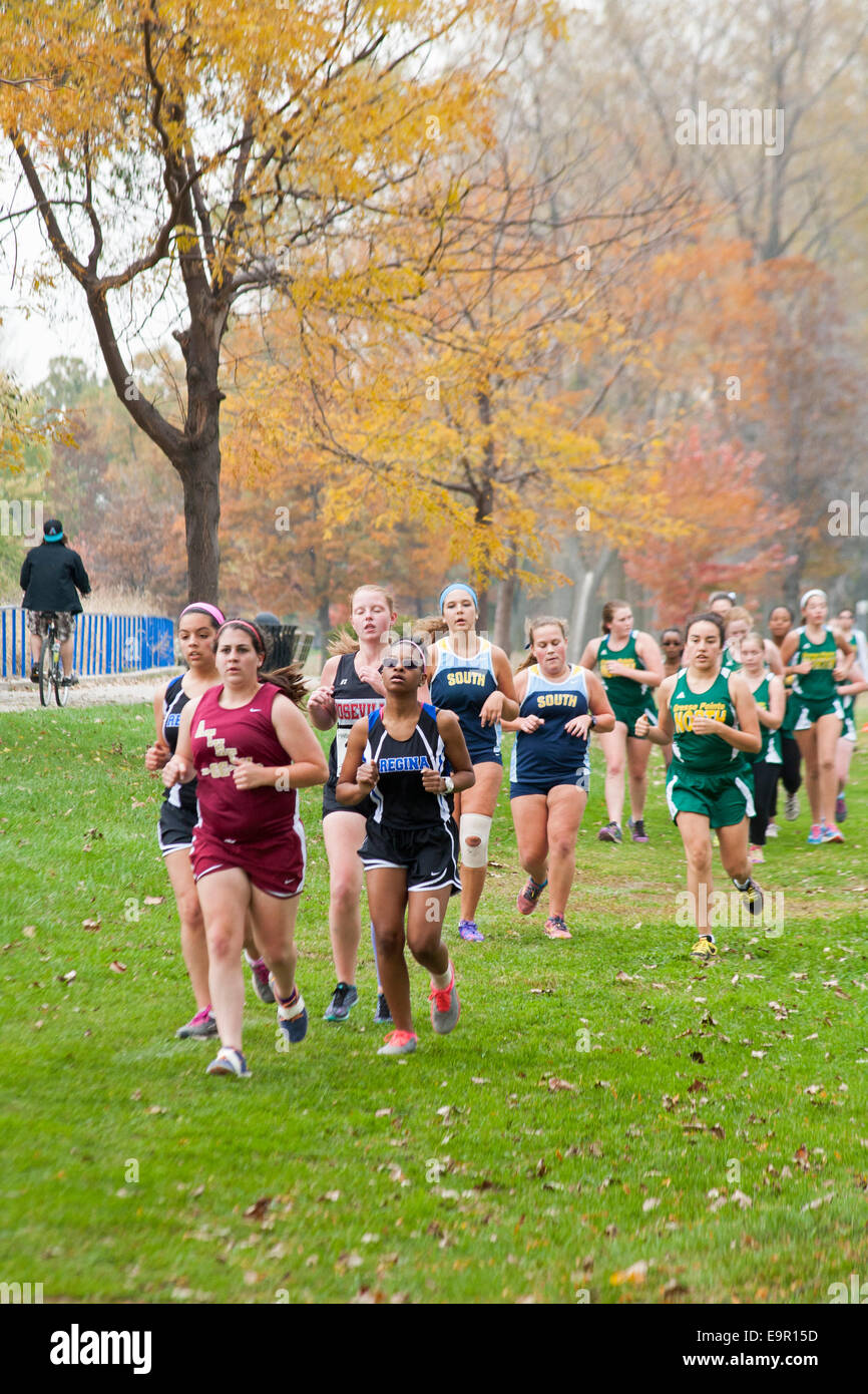 Harrison Township, Michigan - High school students from southeast Michigan compete in a cross country meet. Stock Photo