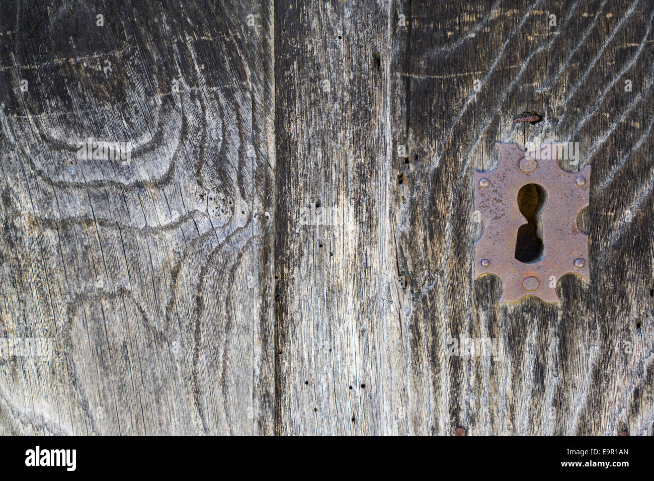 Front view of old lock and wooden door Stock Photo - Alamy