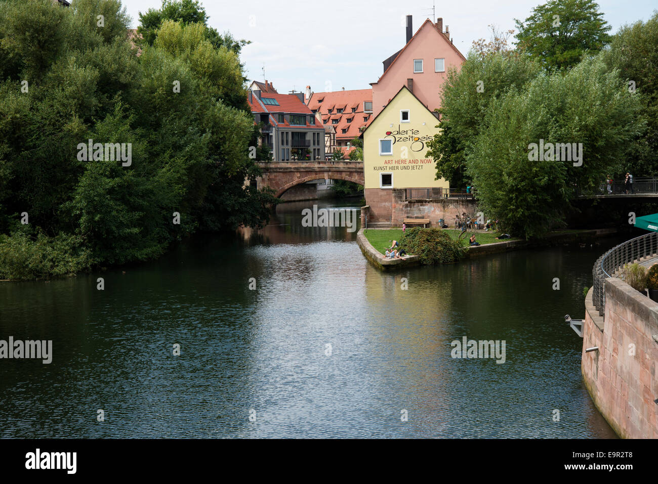 Beautiful landscape  with  Pegnitz river from medieval buildings , Nuremberg, state of Bavaria, Germany, Europe Stock Photo