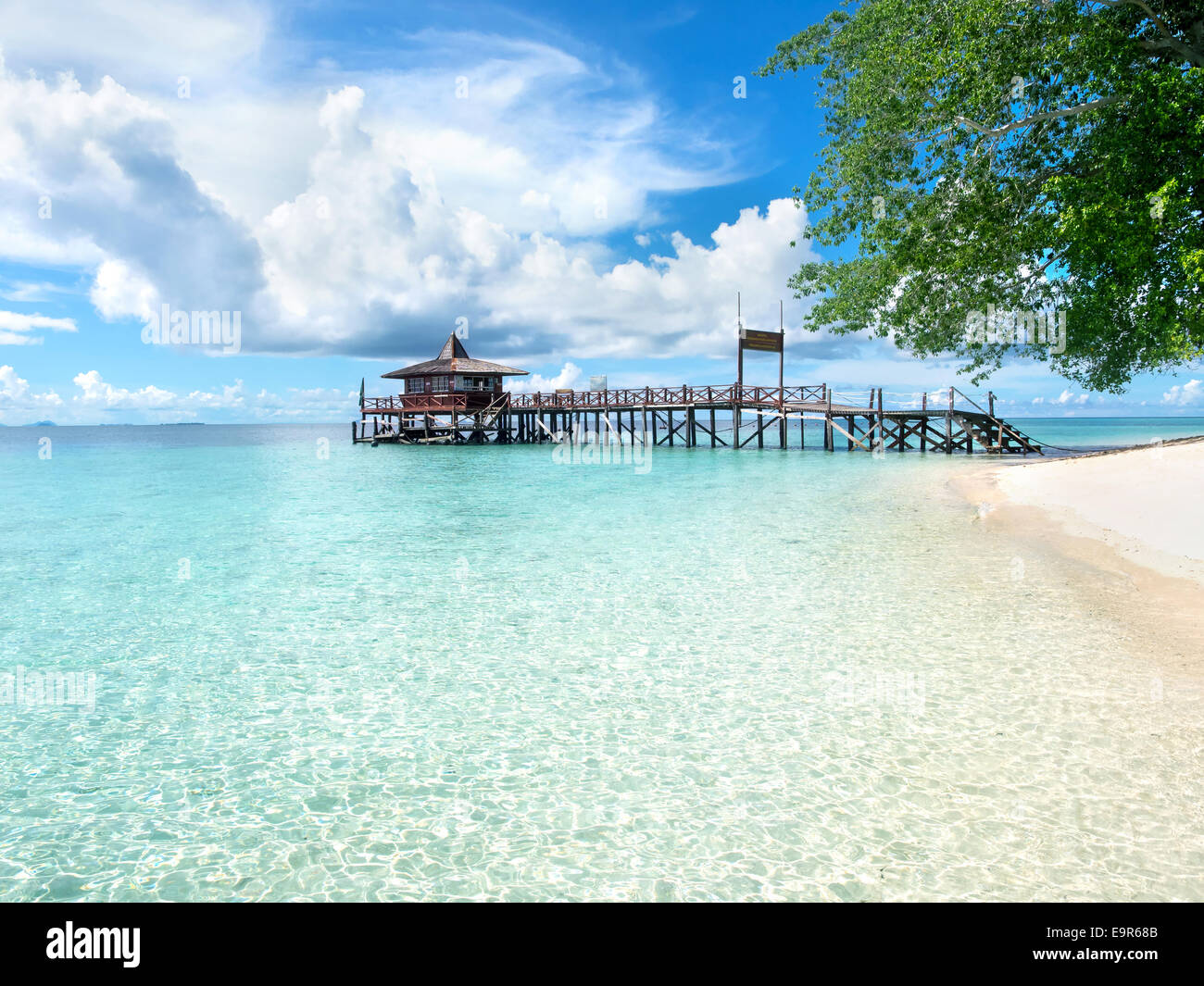 Main pier at Pulau Sipadan island in Sabah, East Malaysia. Stock Photo