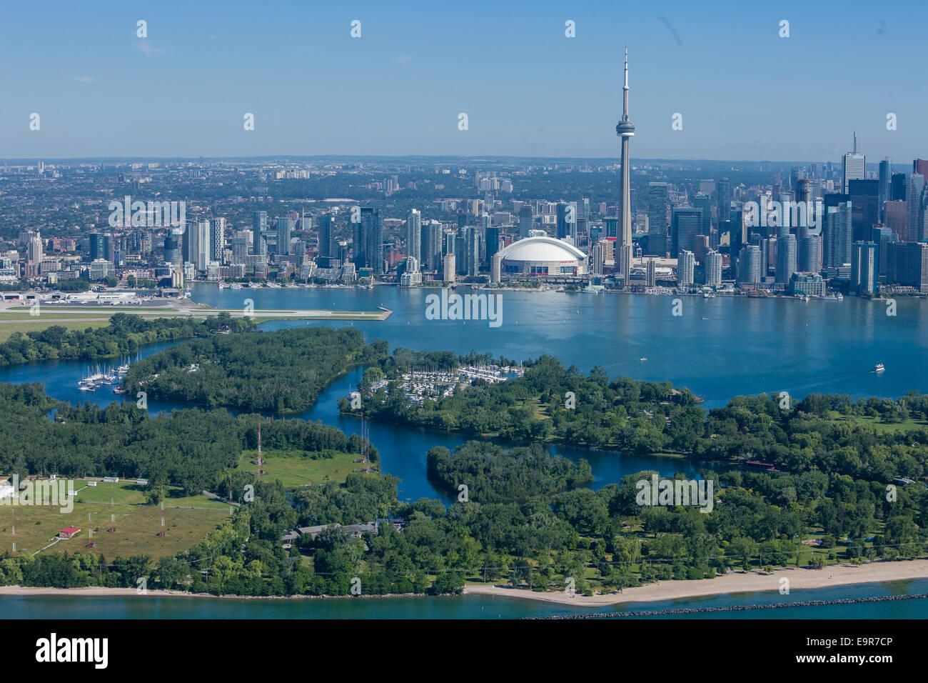 Aerial view of Toronto skyline with Islands in the foreground. Stock Photo